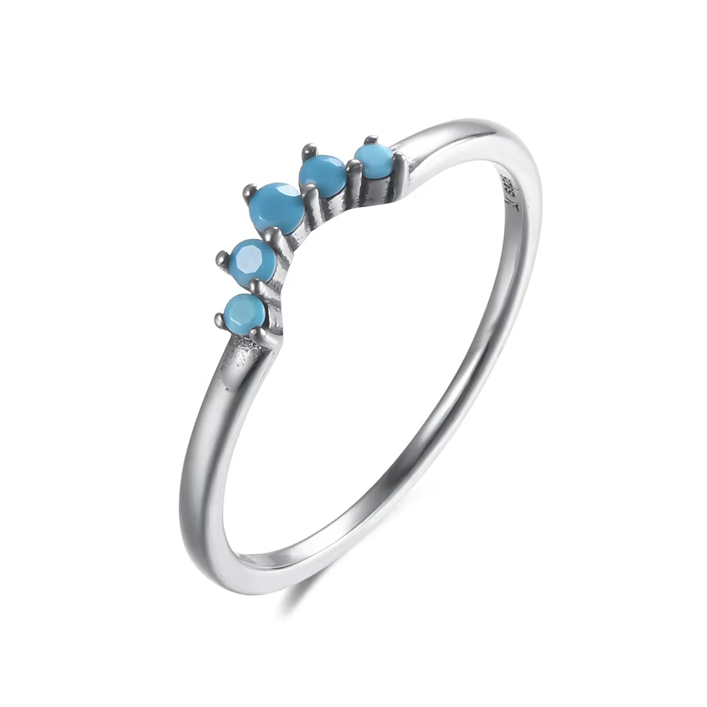 Simple Geometric Blue Zircon Ring S925 Sterling Silver Rings for Women Girls Female Stack-Ablewedding Engagement Gift