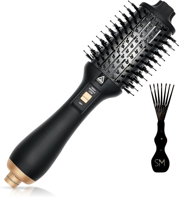 . Hot Air Blowout Brush All-In-One Hair Dryer Blower Volumizer Straightener Curler Professional Salon Negative Ion Technology Ceramic Coating Hot Air Brush for Fine to Thick Hair Brosse Sechoir Cheveux Rose Gold Cleaning Tool
