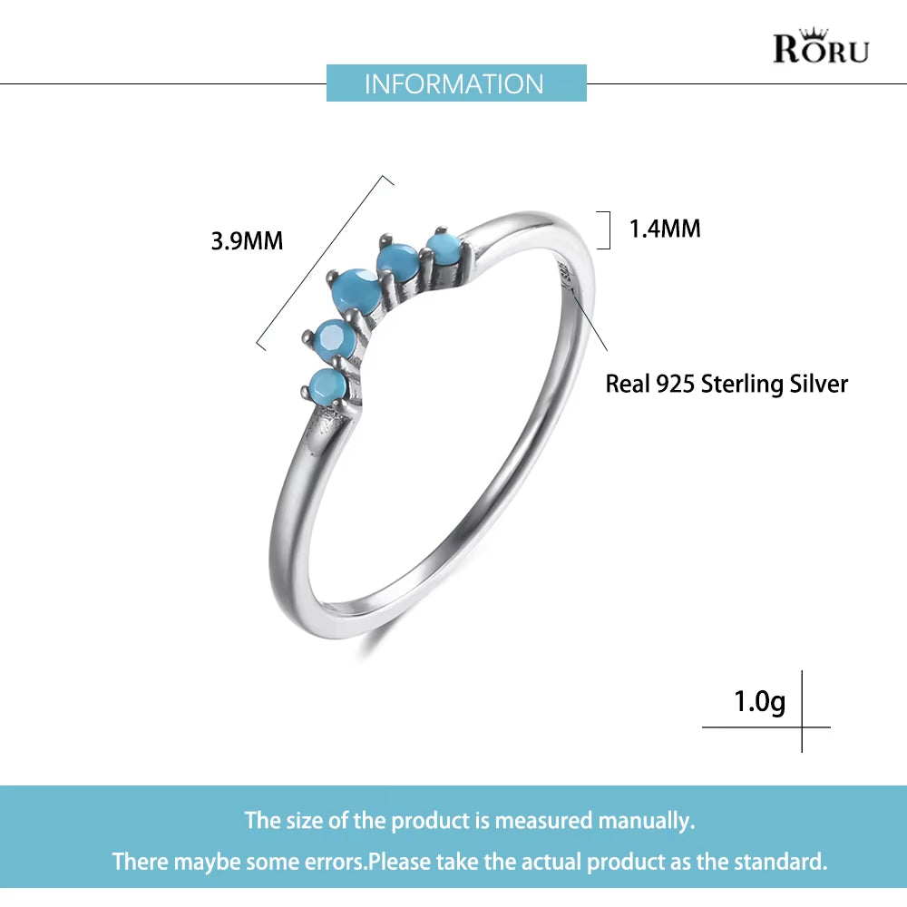 Simple Geometric Blue Zircon Ring S925 Sterling Silver Rings for Women Girls Female Stack-Ablewedding Engagement Gift