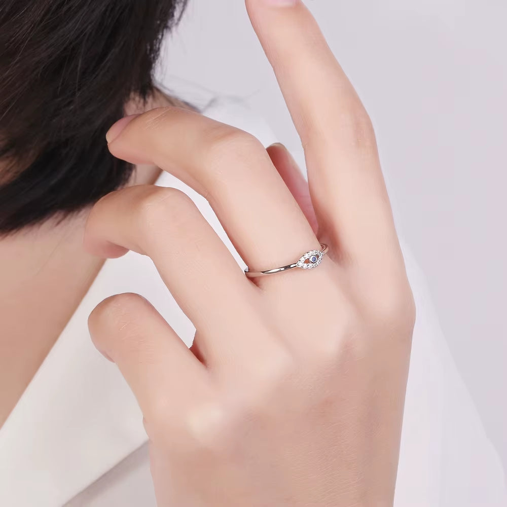 Simple Geometric Blue Zircon Ring S925 Sterling Silver Rings for Women Girls Female Stack-Ablewedding Engagement Gift