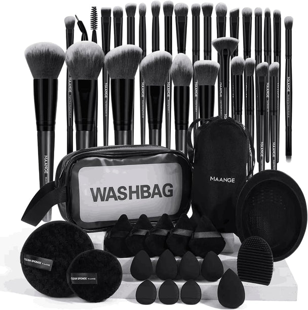Makeup Brushes Set,  49Pcs Makeup Tools Premium Synthetic Bristles Travel Professional Makeup Brushes for Women Girl (30Brushes+17Tools+2Bags,Black)