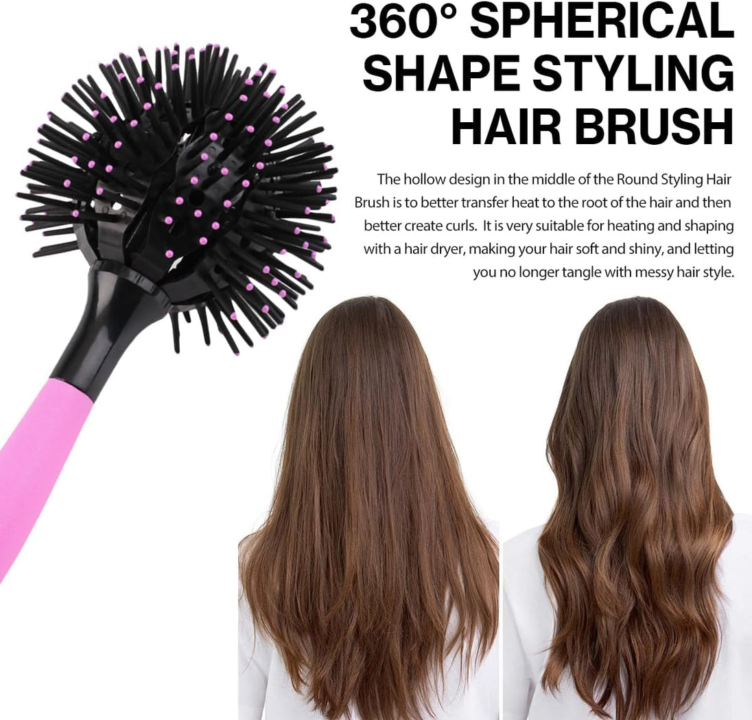 3D round Curl Hair Brushes,360° Spherical Shape Styling Hair Brush for Women Detangling Hairbrush Spherical Ball Brush Salon round Hair Curling Curler for Curly/Long/Wet/Dry Hair