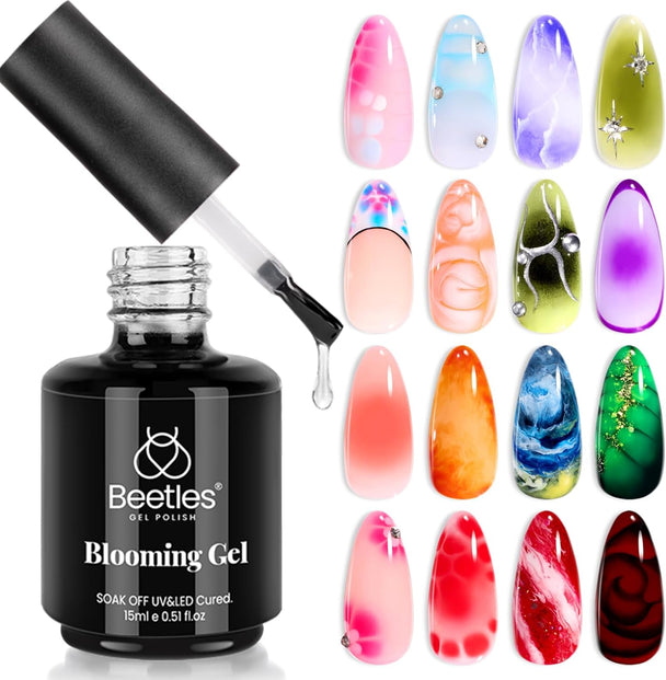 Beetles Nail Blooming Gel 15Ml Clear Uv Led Blossom Gel Polish for Spreading Effect Marble Natural Stone Watercolor Floral Print Soak off Nail Gel Diy Nail Art Design Manicure Gift for Women