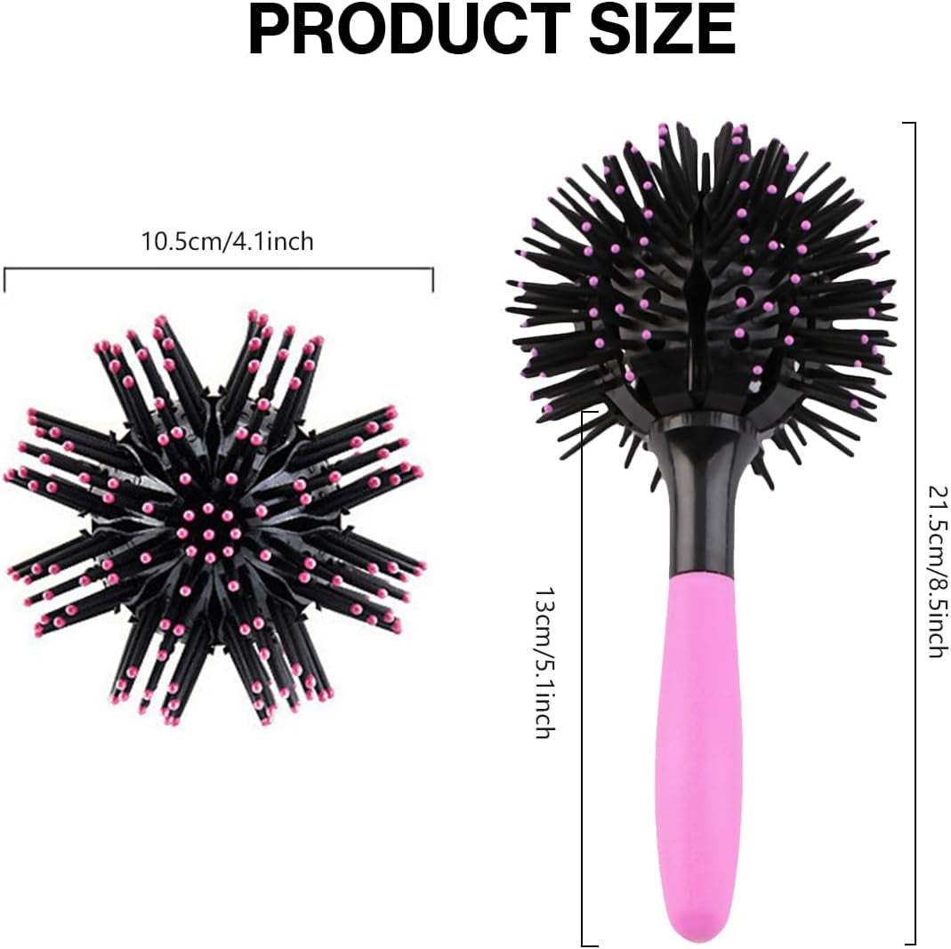 3D round Curl Hair Brushes,360° Spherical Shape Styling Hair Brush for Women Detangling Hairbrush Spherical Ball Brush Salon round Hair Curling Curler for Curly/Long/Wet/Dry Hair