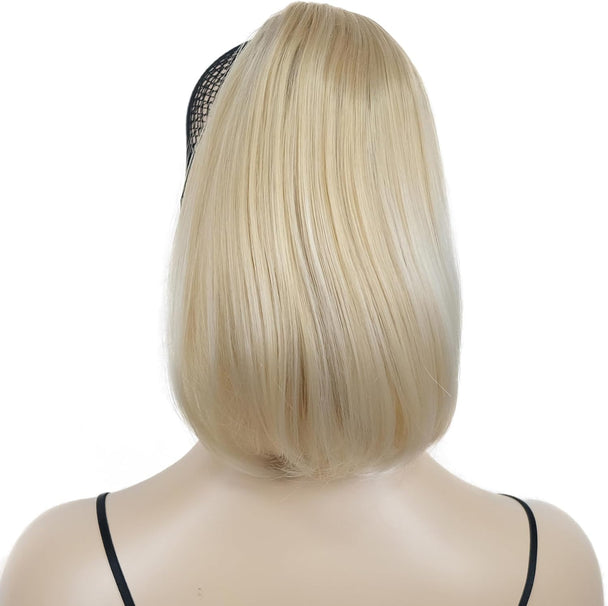 12" Straight Wavy Styled Clip in Claw Ponytail Hair Extension Synthetic Hairpiece (24BT613 Blonde Mix)