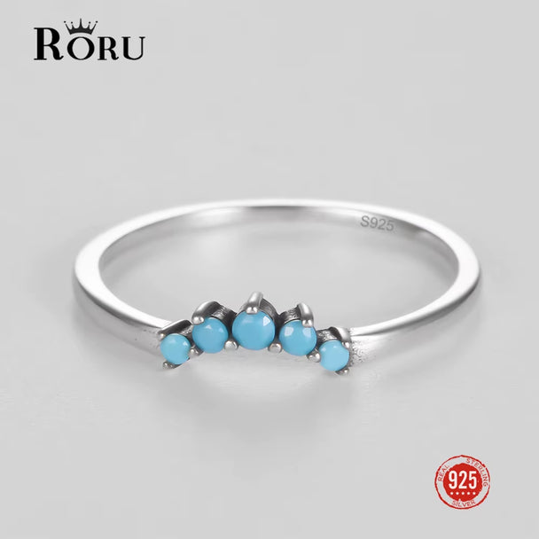 Simple Geometric Blue Zircon Ring S925 Sterling Silver Rings for Women Girls Female Stack-Ablewedding Engagement Gift