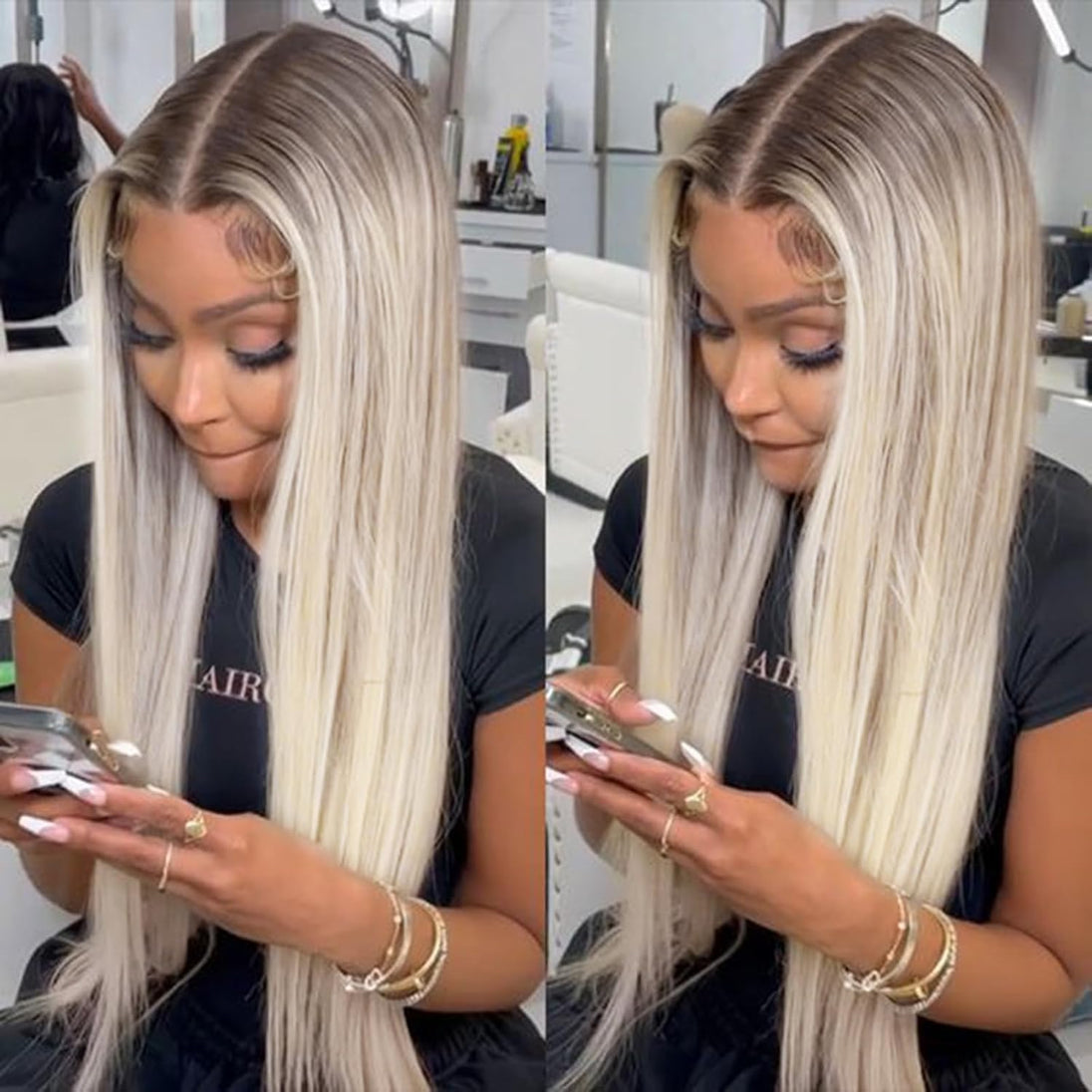 Glueless 613 Wigs Ombre Brown Platinum Blonde Wigs White Blonde Wigs Silky Straight Hair Synthetic 613 Wigs for Women -036-NEW