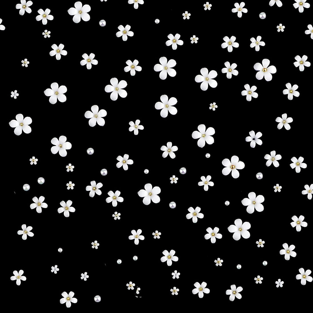 250Pcs 12 Styles 3D Acrylic White Flowers for Nails, 3D White Flower Nail Art Charms Nail Charms Flat Nails Accessories for DIY Nail Art Designs Jewelry Making with Golden Small Balls