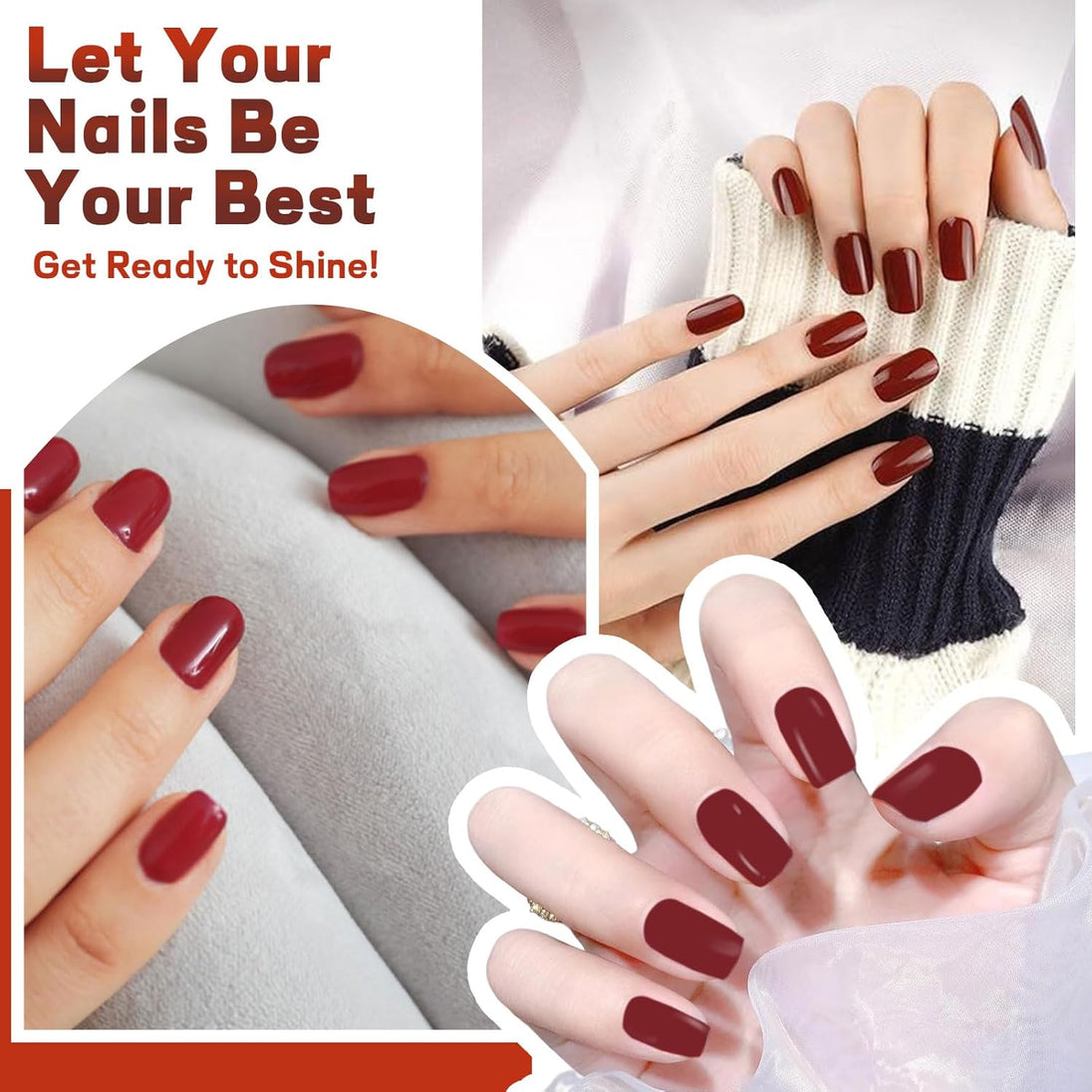 22 PCS Semi Cured Gel Nail Strips Kit, Waterproof Gel Nail Stickers UV Light Required, DIY Short Nail Polish Strips, Self Adhesive Gel Nail Wraps with Nail File & Stick (Red)