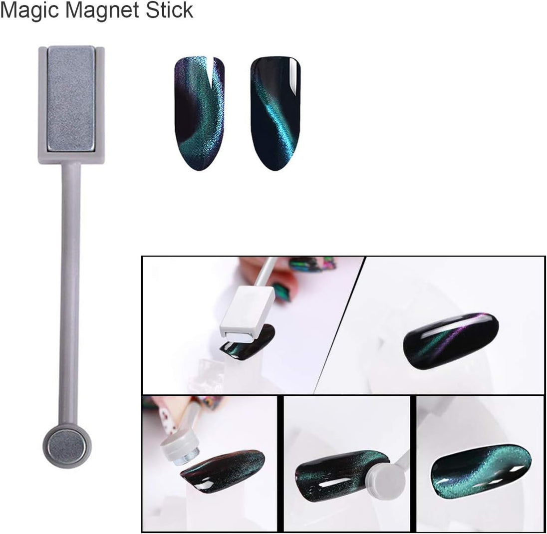 4Pcs Nail Magnet Tool Set,  Double Head Flower Design Nail Magnet Pen and Strong Magnet Stick Dotting Pens for DIY 3D Magnetic Cat Eye UV Gel Polish Nail Art