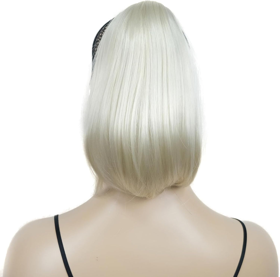 12" Straight Wavy Styled Clip in Claw Ponytail Hair Extension Synthetic Hairpiece (Pale Blonde)