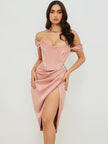 Summer White off Shoulder Sexy Dress Women High Split Strapless Club Bodycon Dress Backless Elegant Party Dresses