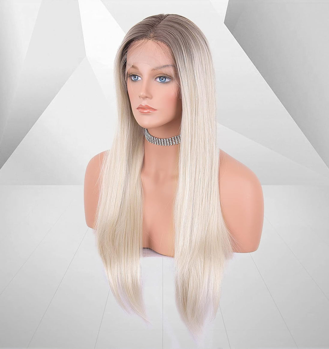 Glueless 613 Wigs Ombre Brown Platinum Blonde Wigs White Blonde Wigs Silky Straight Hair Synthetic 613 Wigs for Women -036-NEW
