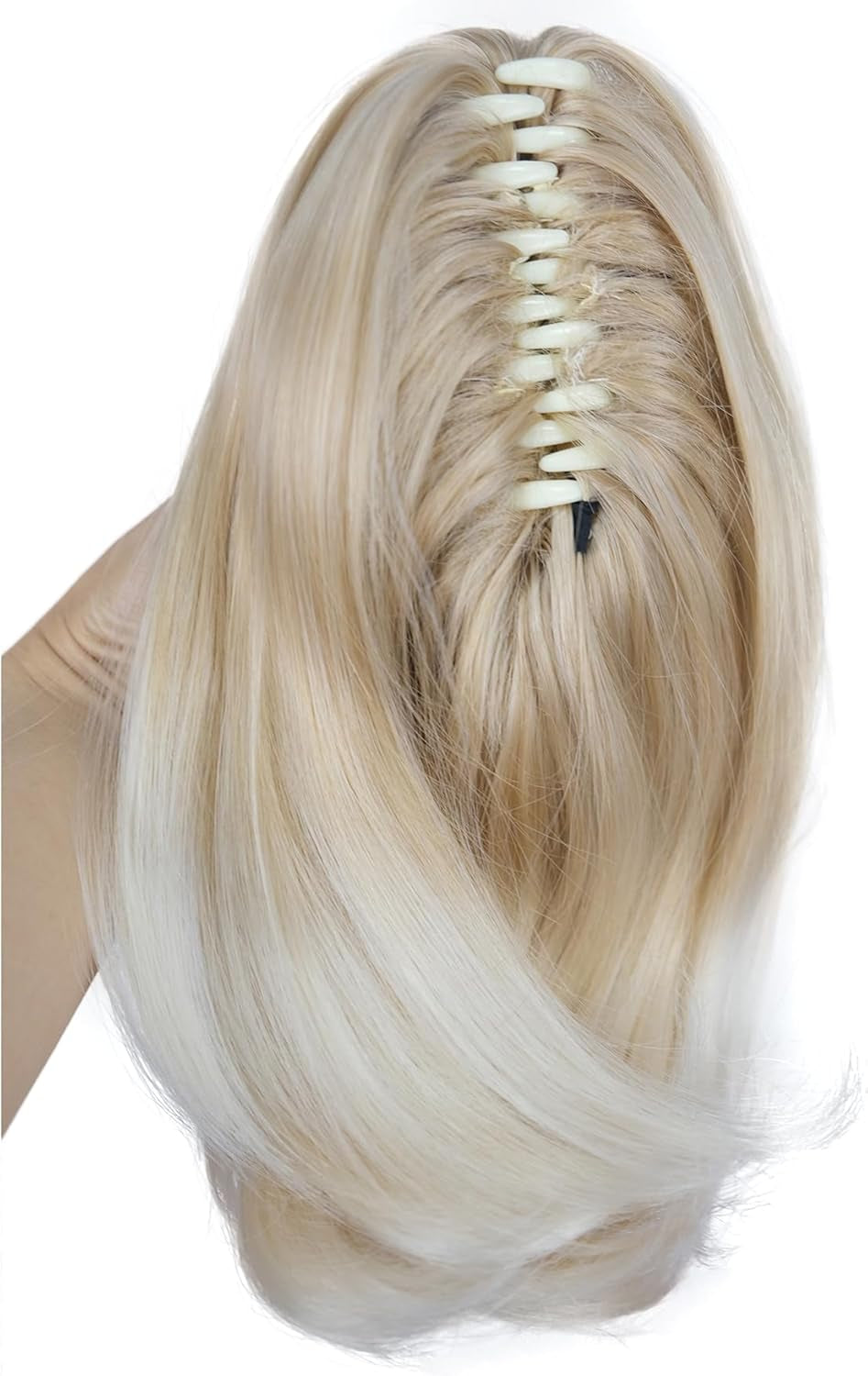 12" Straight Wavy Styled Clip in Claw Ponytail Hair Extension Synthetic Hairpiece (24BT613 Blonde Mix)