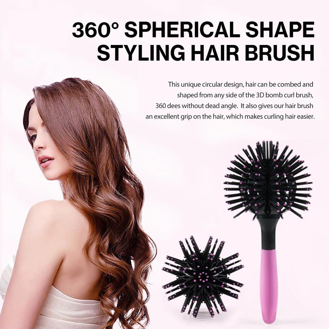 3D round Curl Hair Brushes,360° Spherical Shape Styling Hair Brush for Women Detangling Hairbrush Spherical Ball Brush Salon round Hair Curling Curler for Curly/Long/Wet/Dry Hair