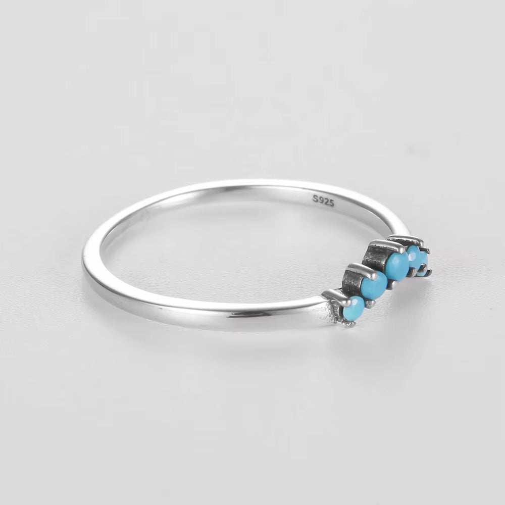 Simple Geometric Blue Zircon Ring S925 Sterling Silver Rings for Women Girls Female Stack-Ablewedding Engagement Gift