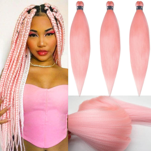 Prestressed Braiding Hair 26 Inch Peach Light Pink Braiding Hair Pre Stretched Hypoallergenic Crochet Ez Box Braid Pre Stretched Braiding Hair Synthetic Fake Hair for Braiding  (3 Packs)