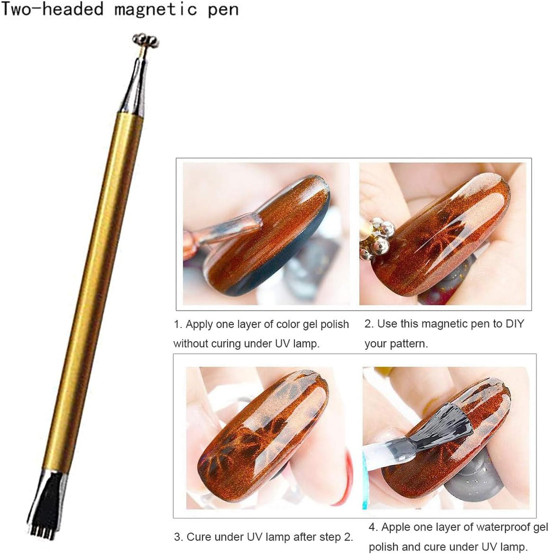 4Pcs Nail Magnet Tool Set,  Double Head Flower Design Nail Magnet Pen and Strong Magnet Stick Dotting Pens for DIY 3D Magnetic Cat Eye UV Gel Polish Nail Art