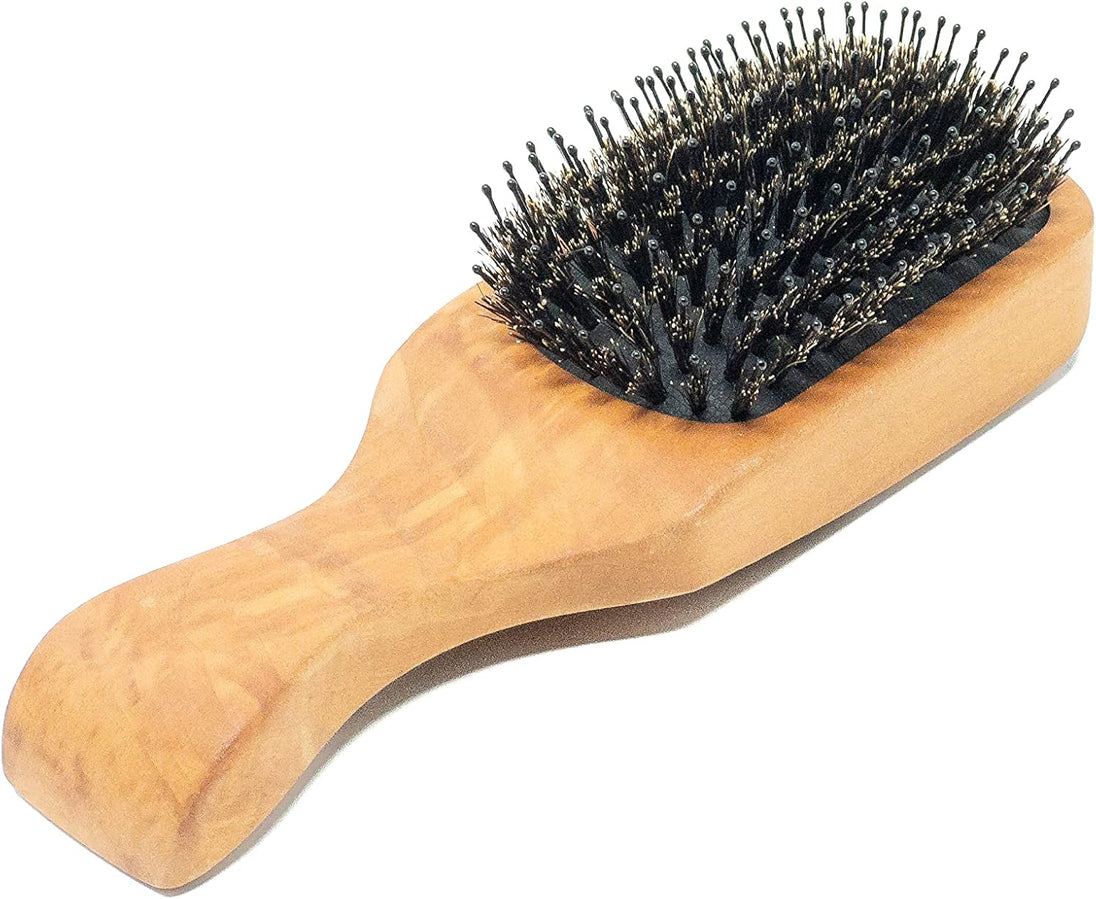 - Major Hair & Beard Brush for Thick Hair - Boar Bristles, Pearwood, Cushion & Nylon Pins - Detangling & Styling - Made in Germany