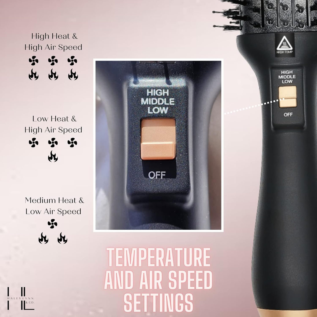 . Hot Air Blowout Brush All-In-One Hair Dryer Blower Volumizer Straightener Curler Professional Salon Negative Ion Technology Ceramic Coating Hot Air Brush for Fine to Thick Hair Brosse Sechoir Cheveux Rose Gold Cleaning Tool
