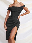 Summer White off Shoulder Sexy Dress Women High Split Strapless Club Bodycon Dress Backless Elegant Party Dresses