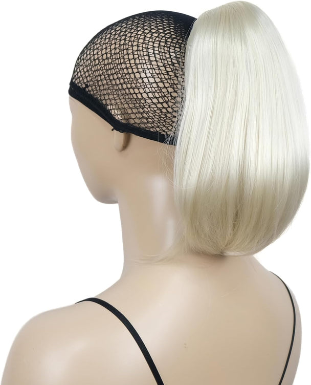 12" Straight Wavy Styled Clip in Claw Ponytail Hair Extension Synthetic Hairpiece (Pale Blonde)