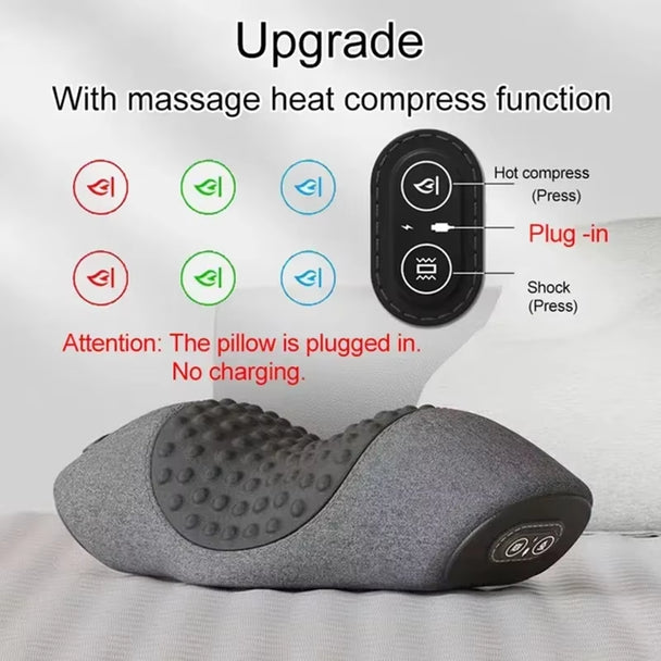 Rechargeable Neck Massage Pillow 3 Modes Heated Vibrating Pillow Orthopedic Neck Stretcher Cervical Traction Relaxation Massager